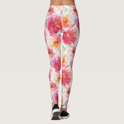 Roze Waterverf Peony-ventilator Leggings (Achterkant)