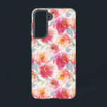 Roze Waterverf Peony-ventilator Samsung Galaxy Hoesje<br><div class="desc">Bekijk dit ontwerp met een kleurrijk waterverf pony floreel patroon.</div>