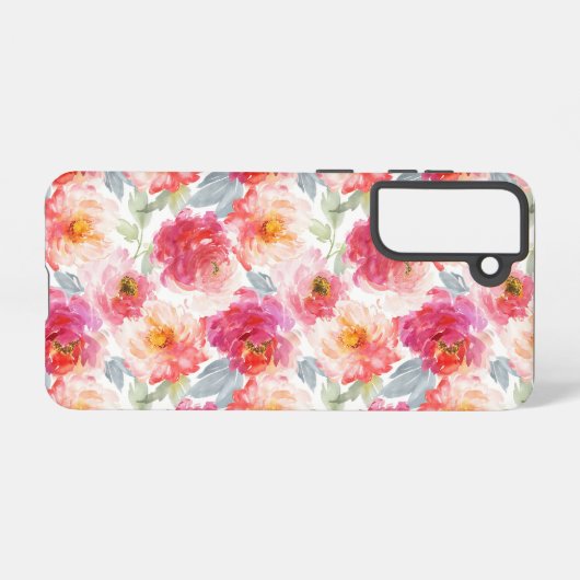 Roze Waterverf Peony-ventilator Samsung Galaxy Hoesje (Achterkant horizontaal)