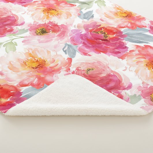 Roze Waterverf Peony-ventilator Sherpa Deken (3/4)
