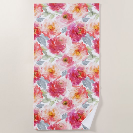 Roze Waterverf Peony-ventilator Strandlaken (Voorkant)