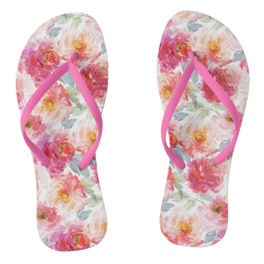 Roze Waterverf Peony-ventilator Teenslippers (Voetbed)