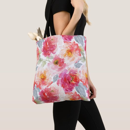 Roze Waterverf Peony-ventilator Tote Bag (Dichtbij)