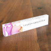 Roze Waterverf Persoonlijke Desk Name Bord Naambordje (Zijkant)