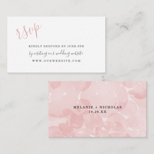 Roze Waterverf Petals bruiloft RSVP online Informatiekaartje (Voorkant / Achterkant)