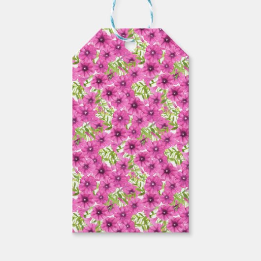Roze waterverf petunia-bloempatroon cadeaulabel (Voorkant)