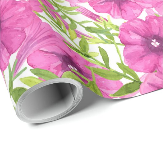 Roze waterverf petunia-bloempatroon cadeaupapier (Rol Hoek)