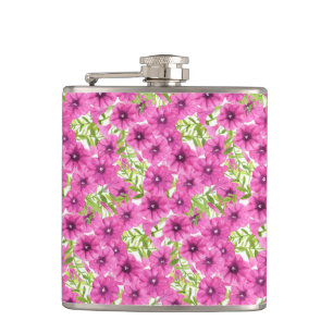 Roze waterverf petunia-bloempatroon heupfles