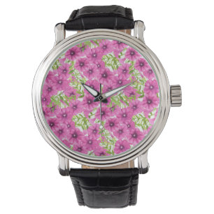Roze waterverf petunia-bloempatroon horloge