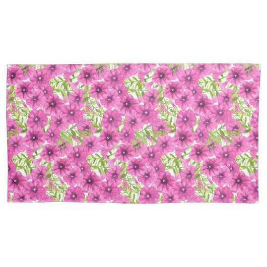 Roze waterverf petunia-bloempatroon kussensloop (Voorkant-Links)
