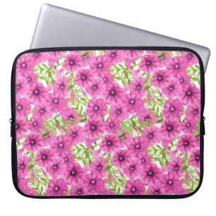 Roze waterverf petunia-bloempatroon laptop sleeve