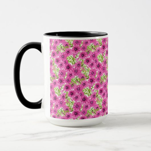 Roze waterverf petunia-bloempatroon mok (Links)