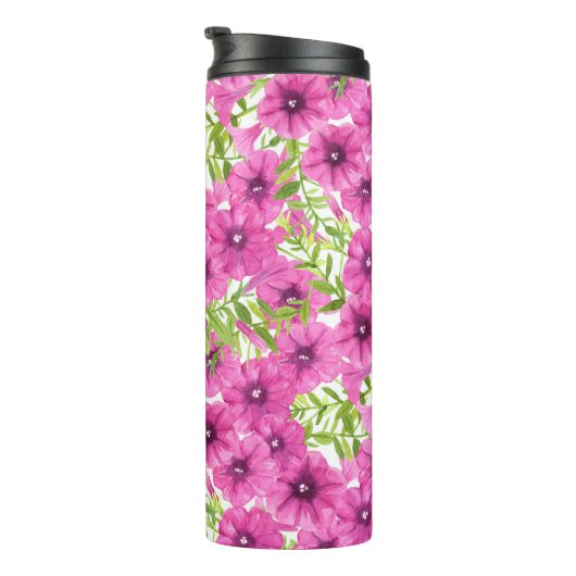 Roze waterverf petunia-bloempatroon thermosbeker (Geroteerd rechts)