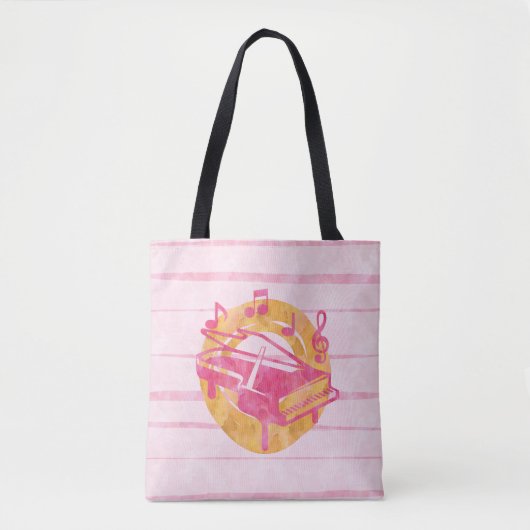 Roze Waterverf Piano en muzieknoten Tote Bag (Voorkant)