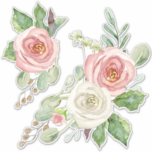 roze Waterverf pioen bloemblaadjes Sticker (Voorkant)