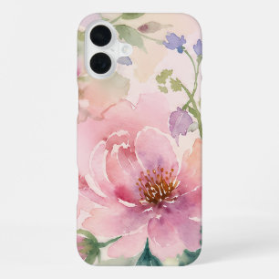 Roze Waterverf Pioen Bloemmotief iPhone 16 Plus Hoesje