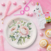 Roze Waterverf Pioen Rozen Bruiloft Papieren Bordje (Feest)