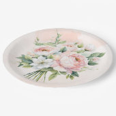 Roze Waterverf Pioen Rozen Bruiloft Papieren Bordje (Gekanteld)