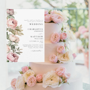 Roze Waterverf pioenen elegante bruiloft II Kaart