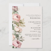 Roze Waterverf pioenen Elegante bruiloft Kaart (Voorkant)