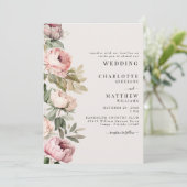 Roze Waterverf pioenen Elegante bruiloft Kaart (Staand voorkant)