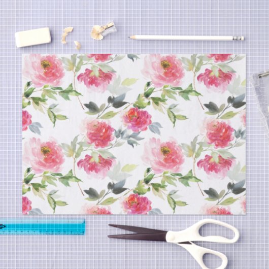 Roze Waterverf pioenen en groen patroon Tissuepapier (Craft)