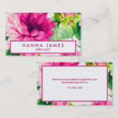 roze Waterverf pioenen gepersonaliseerd Visitekaartje (Voorkant / Achterkant)
