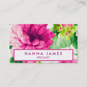  roze Waterverf pioenen gepersonaliseerd Visitekaartje