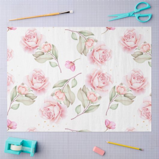 Roze Waterverf pioenroos bloemenontkoppeling Tissuepapier (Craft)