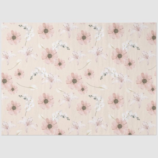 Roze Waterverf pioenroos bloemenontkoppeling Tissuepapier (Voorkant)