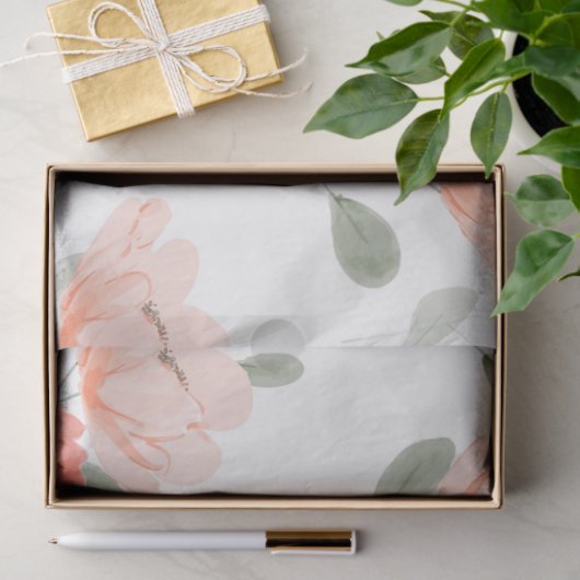 Roze Waterverf pioenroos bloemenontkoppeling Tissuepapier (Geschenk)