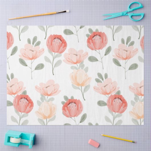 Roze Waterverf pioenroos bloemenontkoppeling Tissuepapier (Craft)