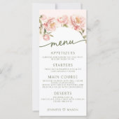 Roze waterverf pioenrozen bloemenbruiloft menu Kaa (Voorkant)