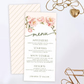 Roze waterverf pioenrozen bloemenbruiloft menu Kaa