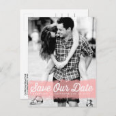 Roze Waterverf plastic bespaart ons datumBriefkaar Aankondigingskaart (Voorkant / Achterkant)