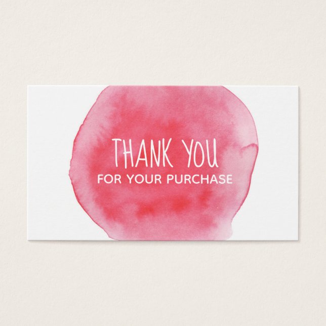 Roze Waterverf plastic Dank je Visitekaartjes (Voorkant)
