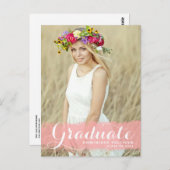 Roze Waterverf plastic Foto Afstuderen Briefkaart (Voorkant / Achterkant)