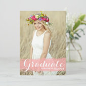 Roze Waterverf plastic Foto Afstuderen Kaart (Staand voorkant)