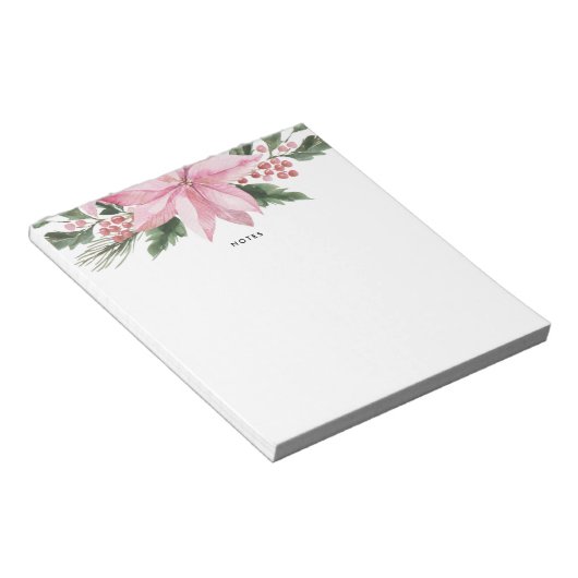 Roze Waterverf Poinsettia en Hollies Garland Notitieblok (Schuin)