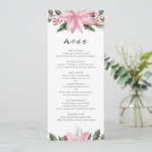 Roze Waterverf Poinsettia Floral Winter Wedding Menu (Staand voorkant)