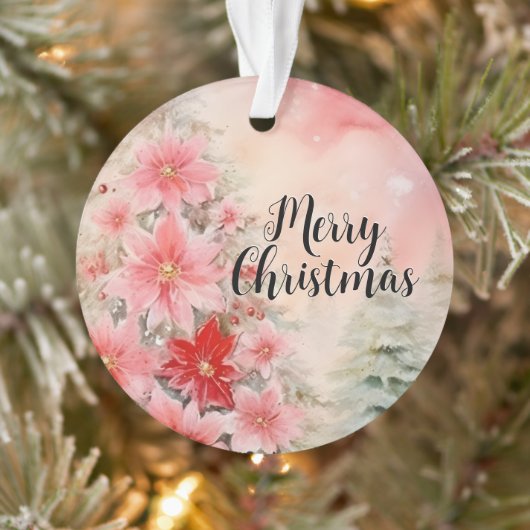  Roze Waterverf Poinsettia Kerstboom Ornament (Boom)