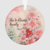  Roze Waterverf Poinsettia Kerstboom Ornament (achterkant)