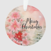  Roze Waterverf Poinsettia Kerstboom Ornament (voorkant)