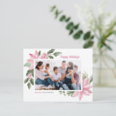 Roze Waterverf Poinsettia Lijst Foto Feestdagenkaart (Staand voorkant)