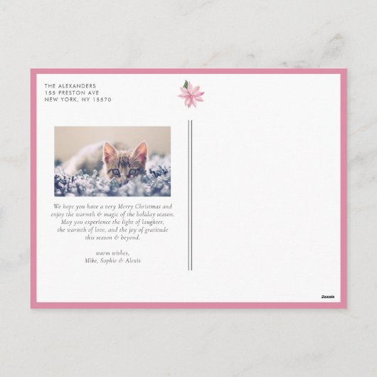 Roze Waterverf Poinsettia Lijst Foto Feestdagenkaart (Achterkant)