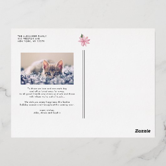 Roze Waterverf Poinsettia Lijst Foto Folie Feestdagen Briefkaart (Achterkant)