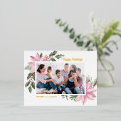 Roze Waterverf Poinsettia Lijst Foto Folie Feestdagen Briefkaart (Staand Voorkant)