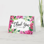 Roze Waterverf Poinsettias Kerstbruiloft Bedankkaart (Voorkant)