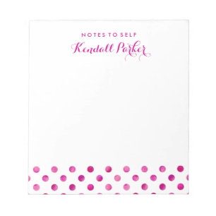 Roze Waterverf Polka Dots met jouw naam Notitieblok