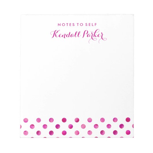 Roze Waterverf Polka Dots met jouw naam Notitieblok (Voorkant)